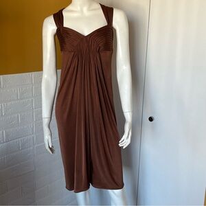 BCBG Shiny Brown Dress Pleated Bust Mid Length size Medium